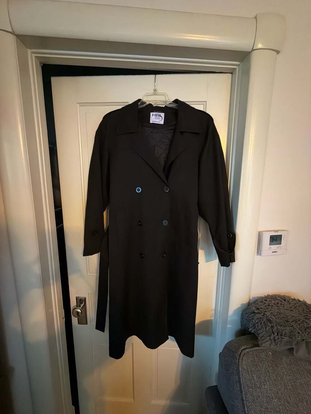 HPI Direct Trench Coat Size 6R Black Wool Blend Double Breasted